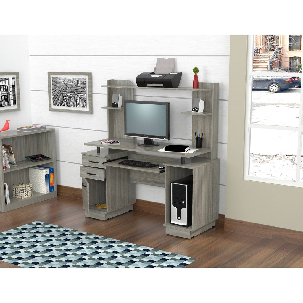 Smoke Oak Computer Work Center with Hutch Q739169