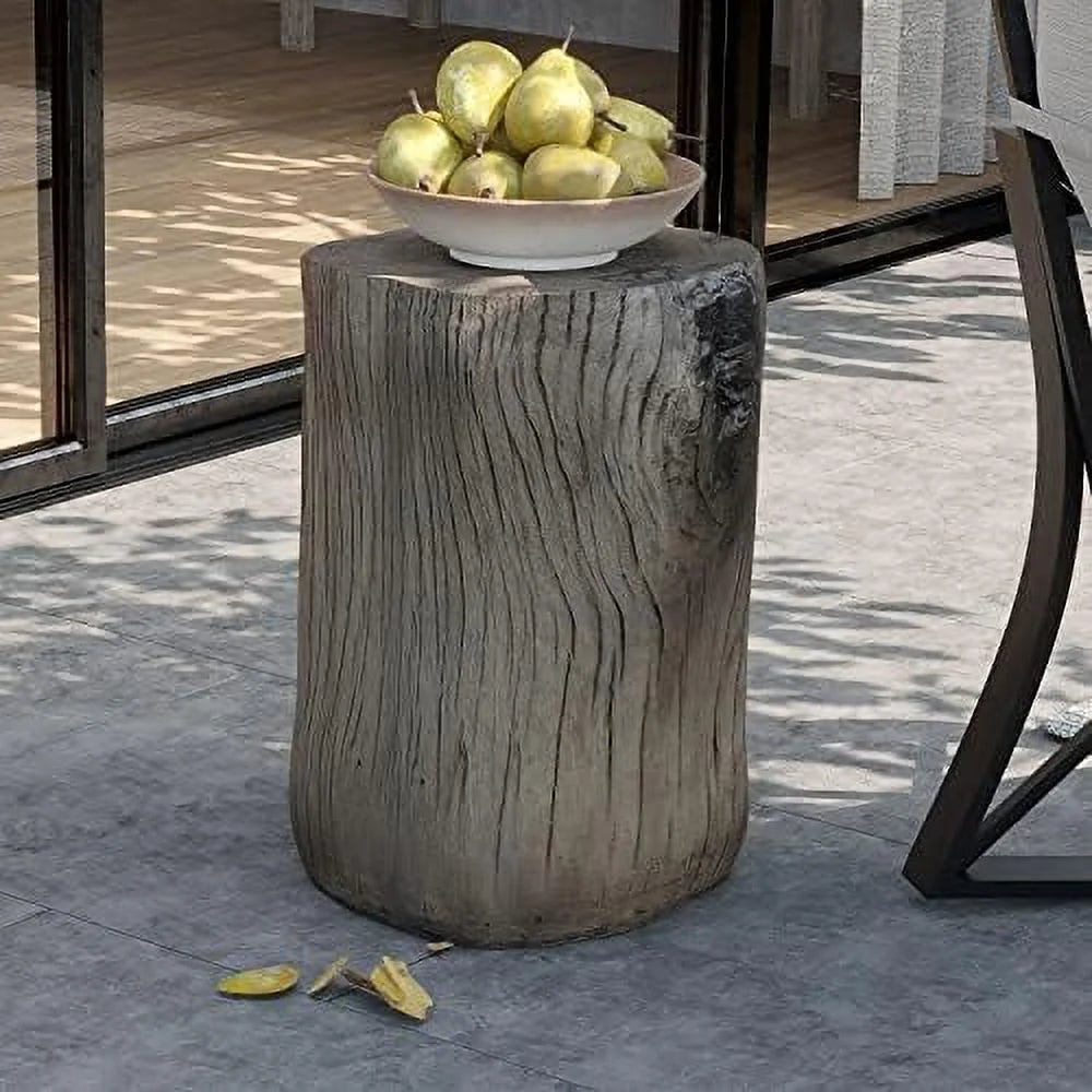 Rustic Stump Side Table Chocolate Brown Wood-Look End Table Stool Z965