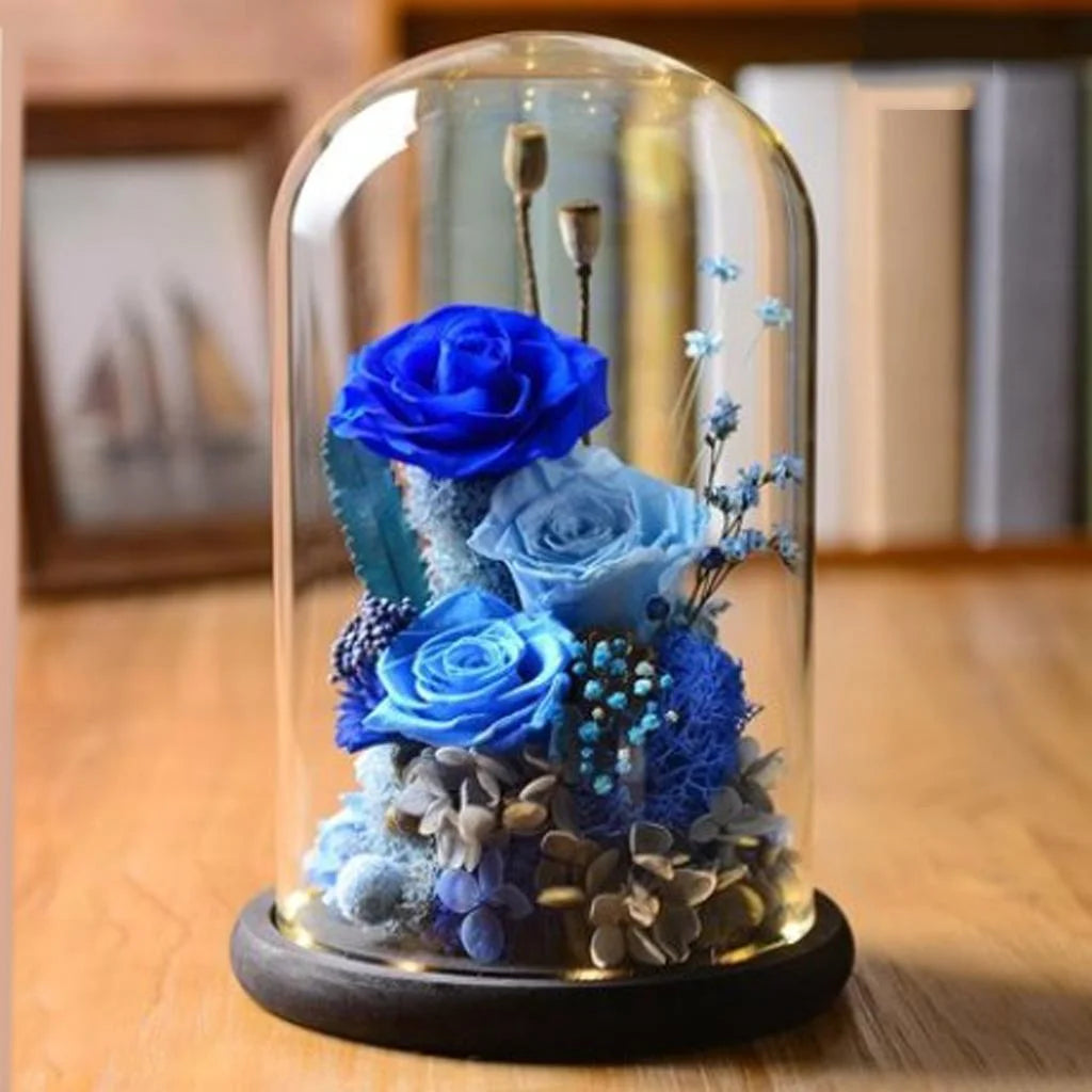Brown Glass Cloche with Wooden Base Q912892