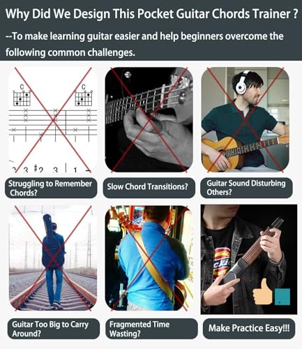 Portable Guitar Chord Practice Tool with Rotatable Chords Chart Screen P200