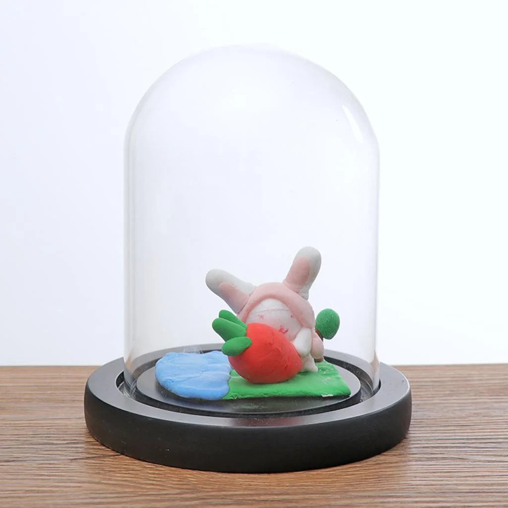 Brown Glass Cloche with Wooden Base Q912892