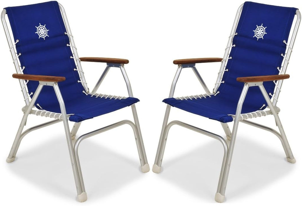 Blue High Back Folding Marine Boat Chairs Set of 2 P80554