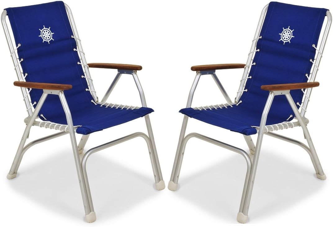 Blue High Back Folding Marine Boat Chairs Set of 2 P80554