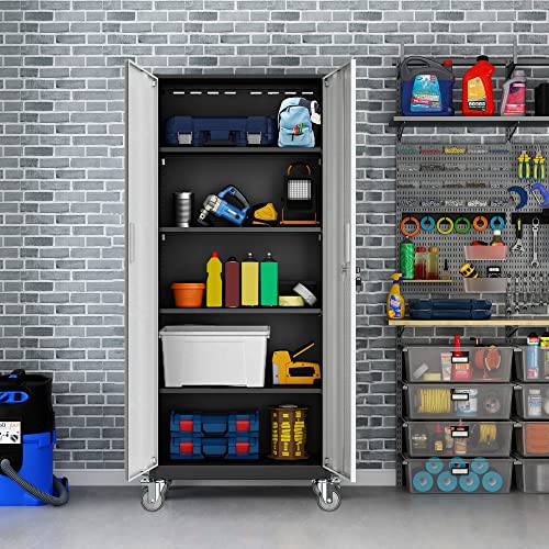 Tall Metal Garage Storage Cabinet with Wheels V268627