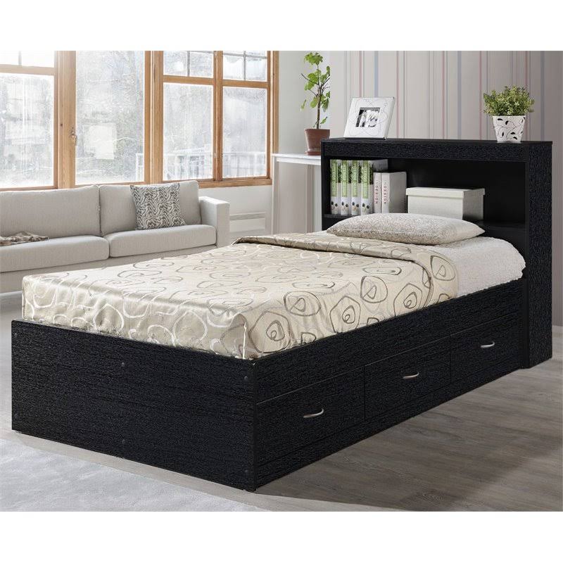 Twin Captain Storage Bed with 3 Drawers in Black W407718
