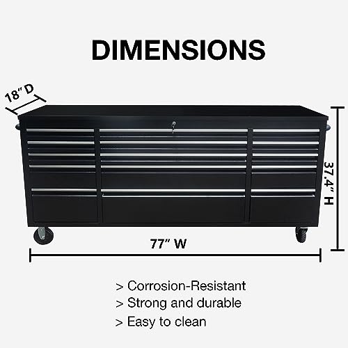 15-Drawers Rolling Tool Chest with Wheels Mobile Tool Storage Cabinet with Wooden Top F571630