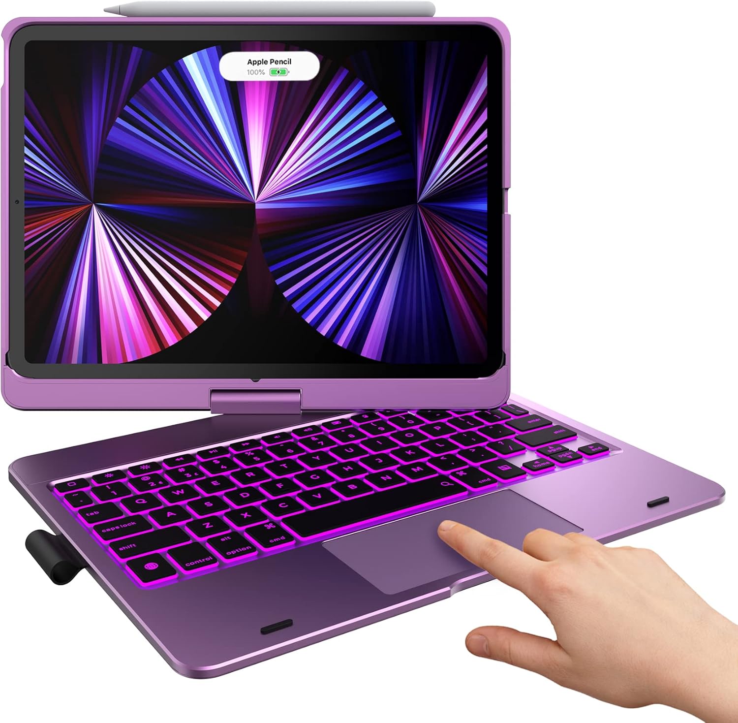 iPad Air 5th Generation Case with Keyboard, Multi-Touch Trackpad, 10 Color Backlight, 360° Rotatable, Black Q21871