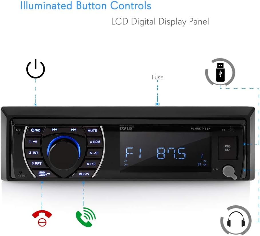 Marine Head Unit Receiver Speaker Kit with Bluetooth and 6.5’’ Waterproof Speakers N963005