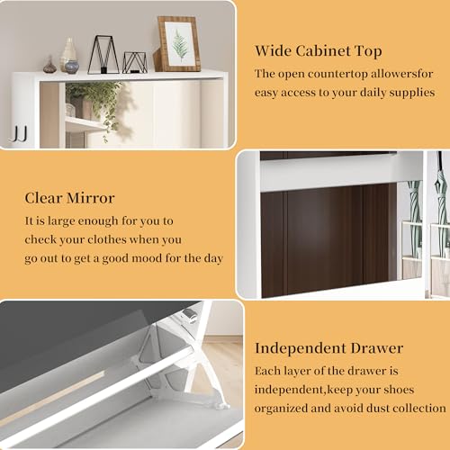 White 3 Tiers Slim Shoe Storage Cabinet U4523