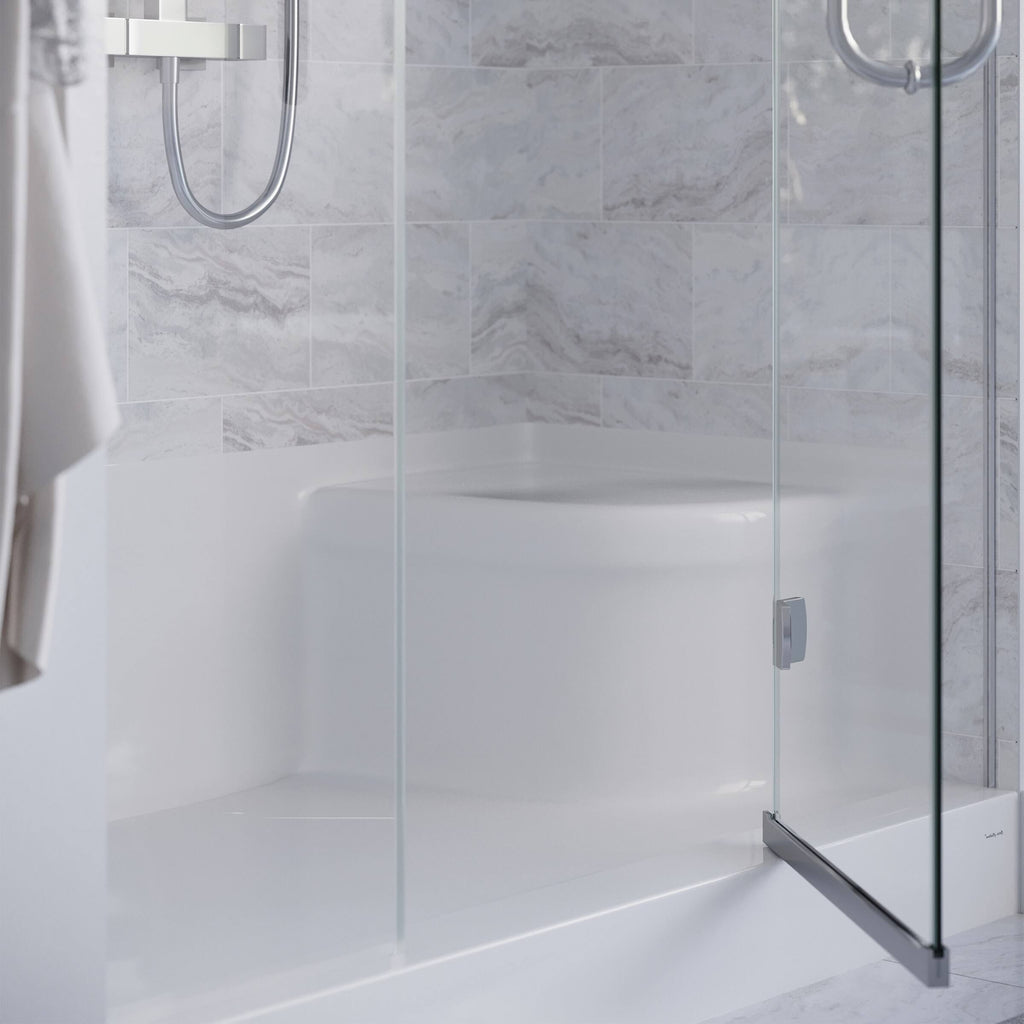 Gray Single Threshold Shower Base with Left Hand Drain and Integral Right Hand Seat R506743