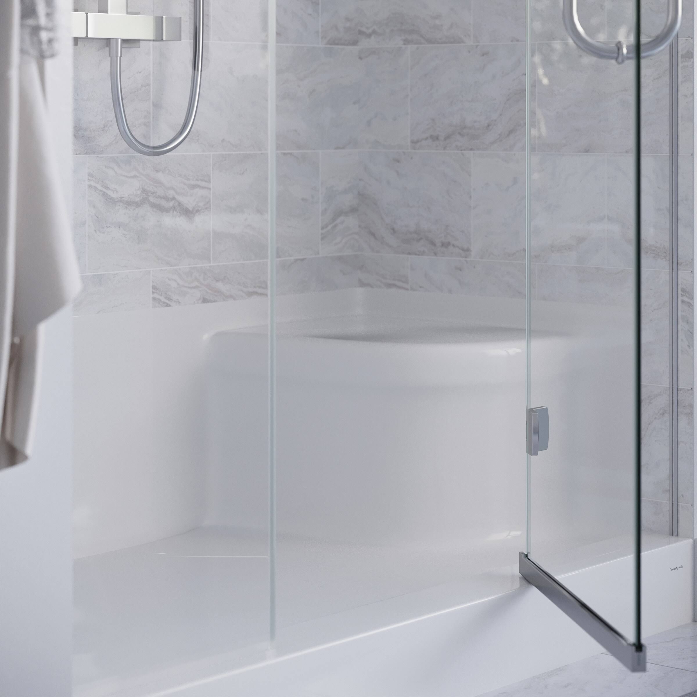 Gray Single Threshold Shower Base with Left Hand Drain and Integral Right Hand Seat R506743