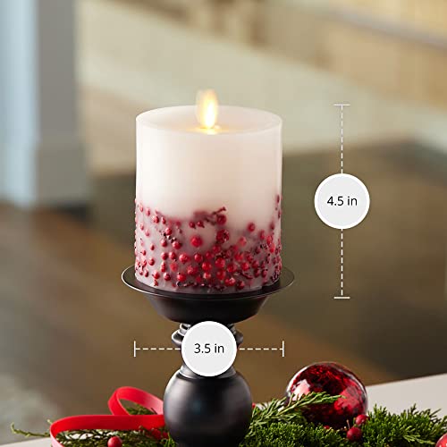 Flameless LED Candle Orange Leaf Embedded Real Wax Moving Flame Pillar Unscented with Recessed Edge (3.5 x 4.5 inch) L56821