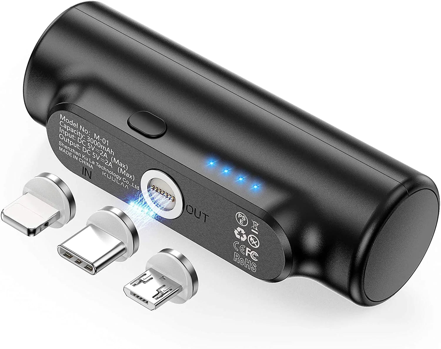 3 in 1 Magnetic 3000mAh Mini External Battery Pack Portable Charger with 3 Plugs (Black) B2944
