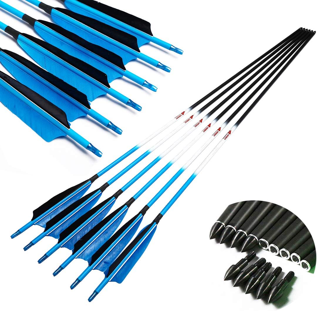 Carbon Arrows with Removable Tip, Spine 300 340 400 500 600, Pack of 6/12PCS Q2558