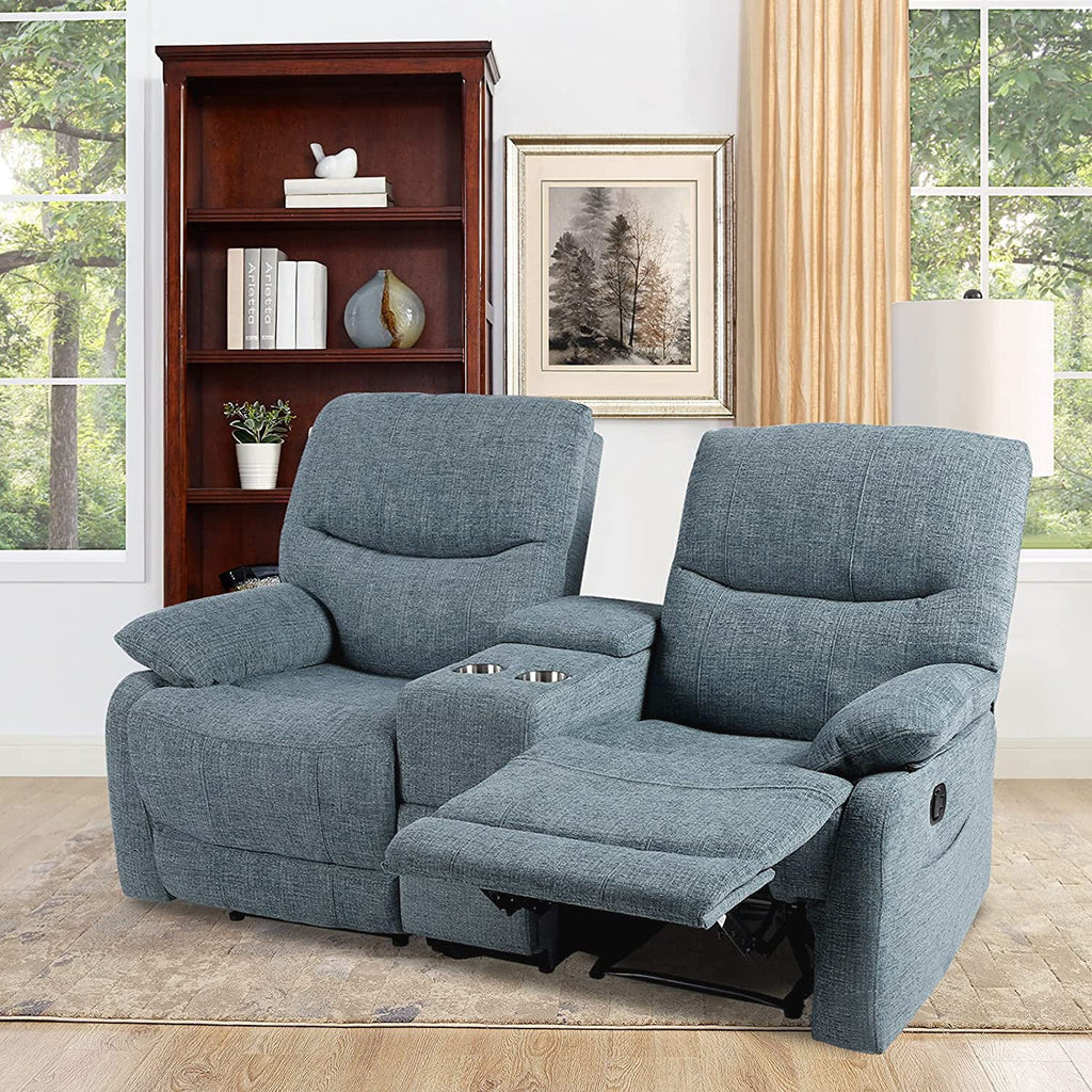 Fabric Reclining Sofa with Console and Cup Holders I139