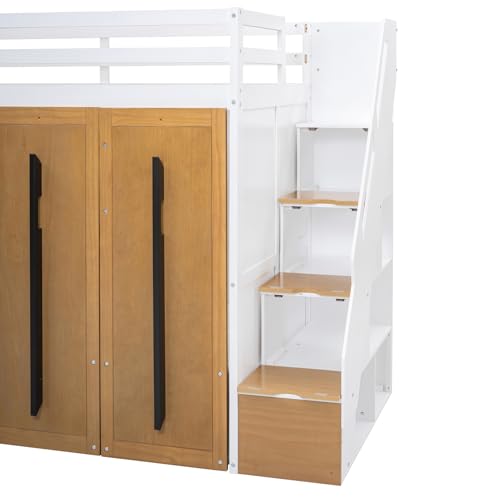 Twin Size Solid Wood Loft Bed with Storage X48105