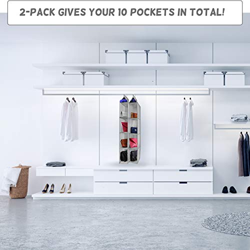 XL Size Hanging Handbag Purse Organizer, 2 Pack, 10 Shelves Total, Grey O8218
