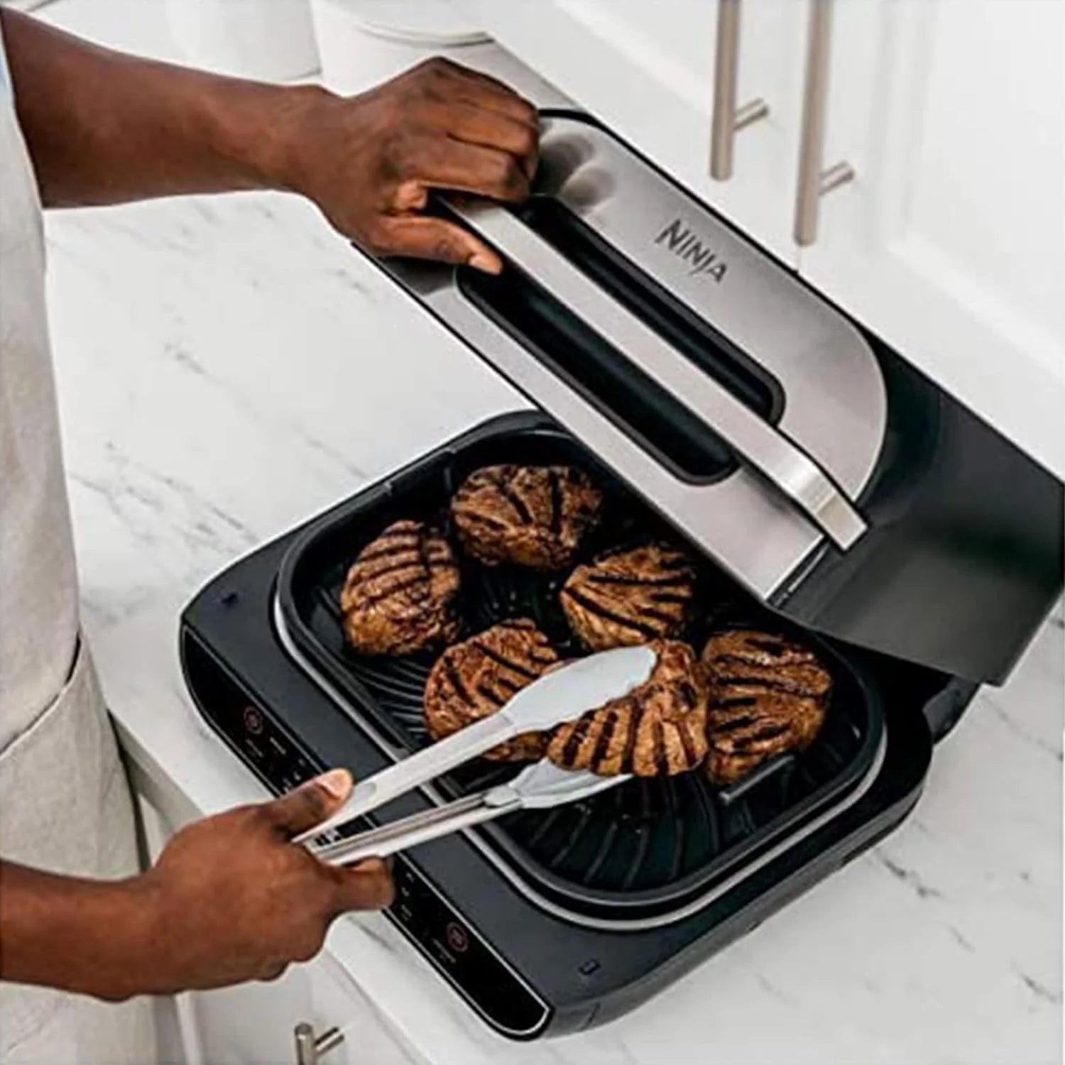 Open Box Ninja Foodi Smart XL 5-in-1 Indoor Grill with 4-Quart Air Fryer - Black Q966673