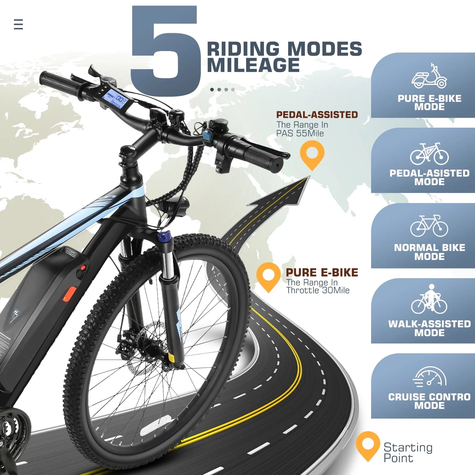 26" Electric Mountain Bike with 48V Battery, Shimano 21 Speed, Lockable Suspension Fork Z589
