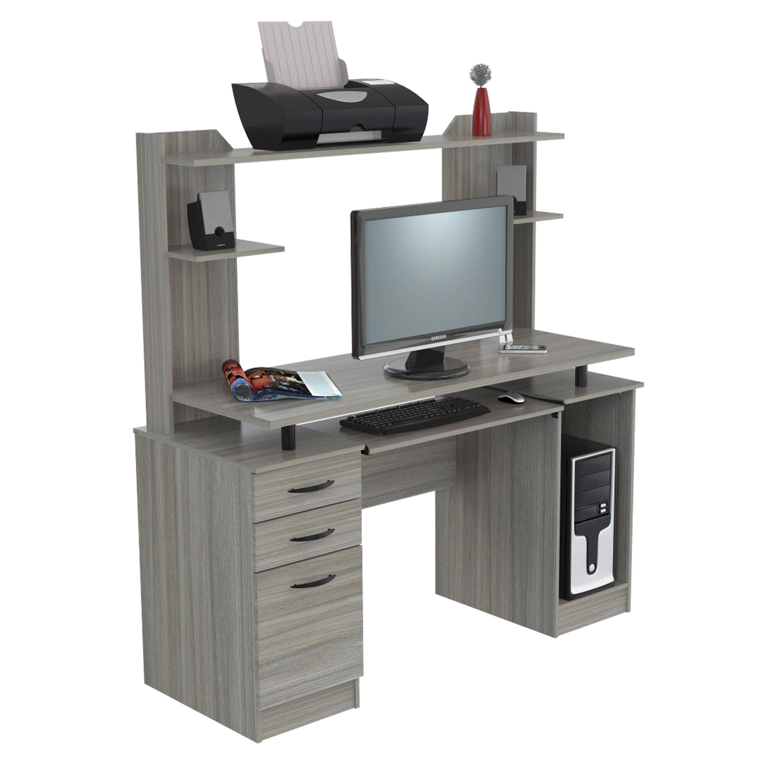 Smoke Oak Computer Work Center with Hutch Q739169