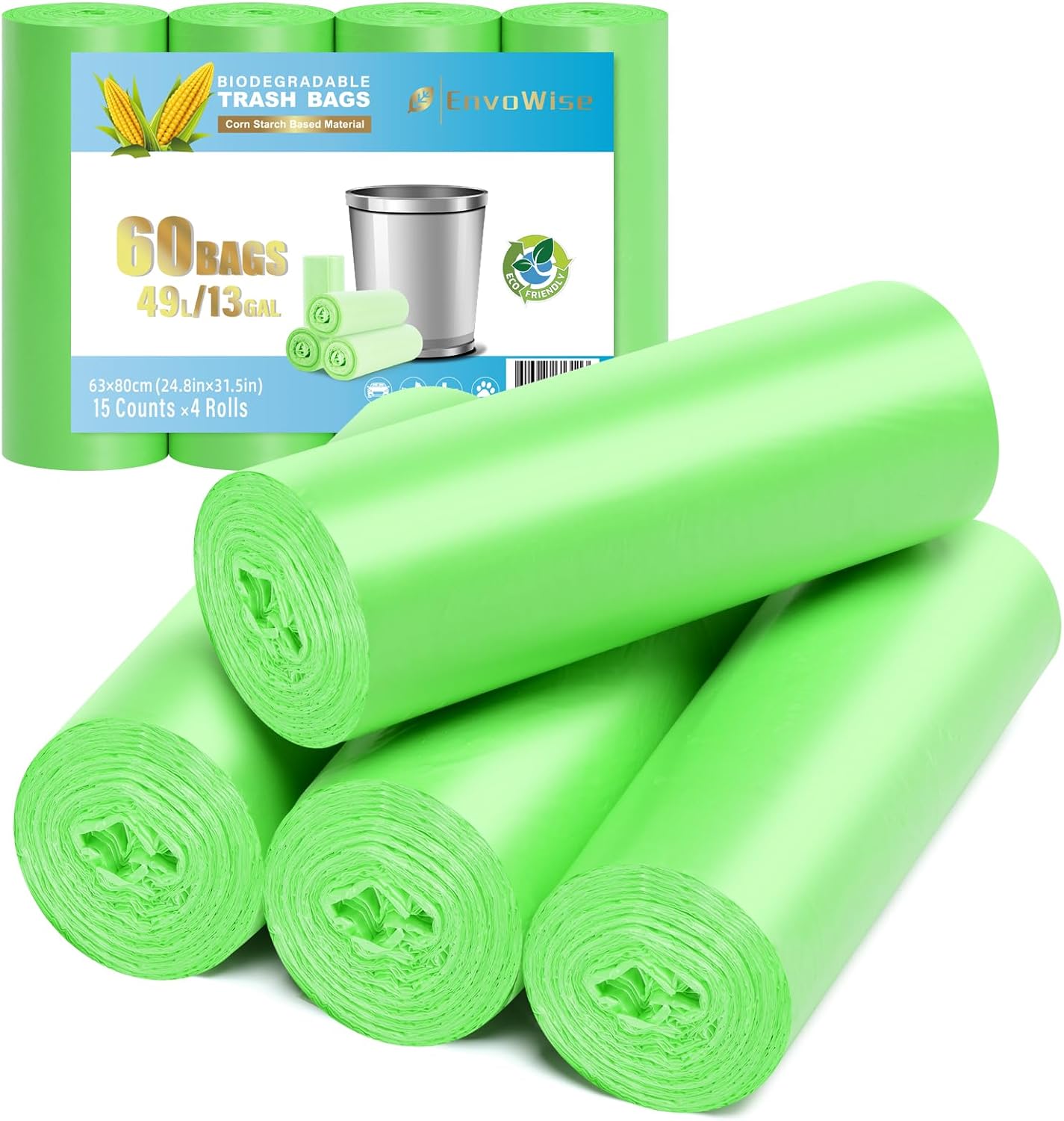 Biodegradable Tall 13 Gallon 60 Counts Thickened 1.4 Mil Unscented Garbage Bags K693962