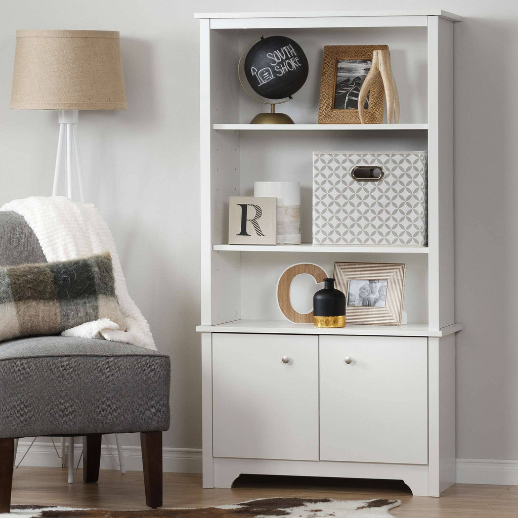 Pure White 3-Shelf Bookcase with Doors H572