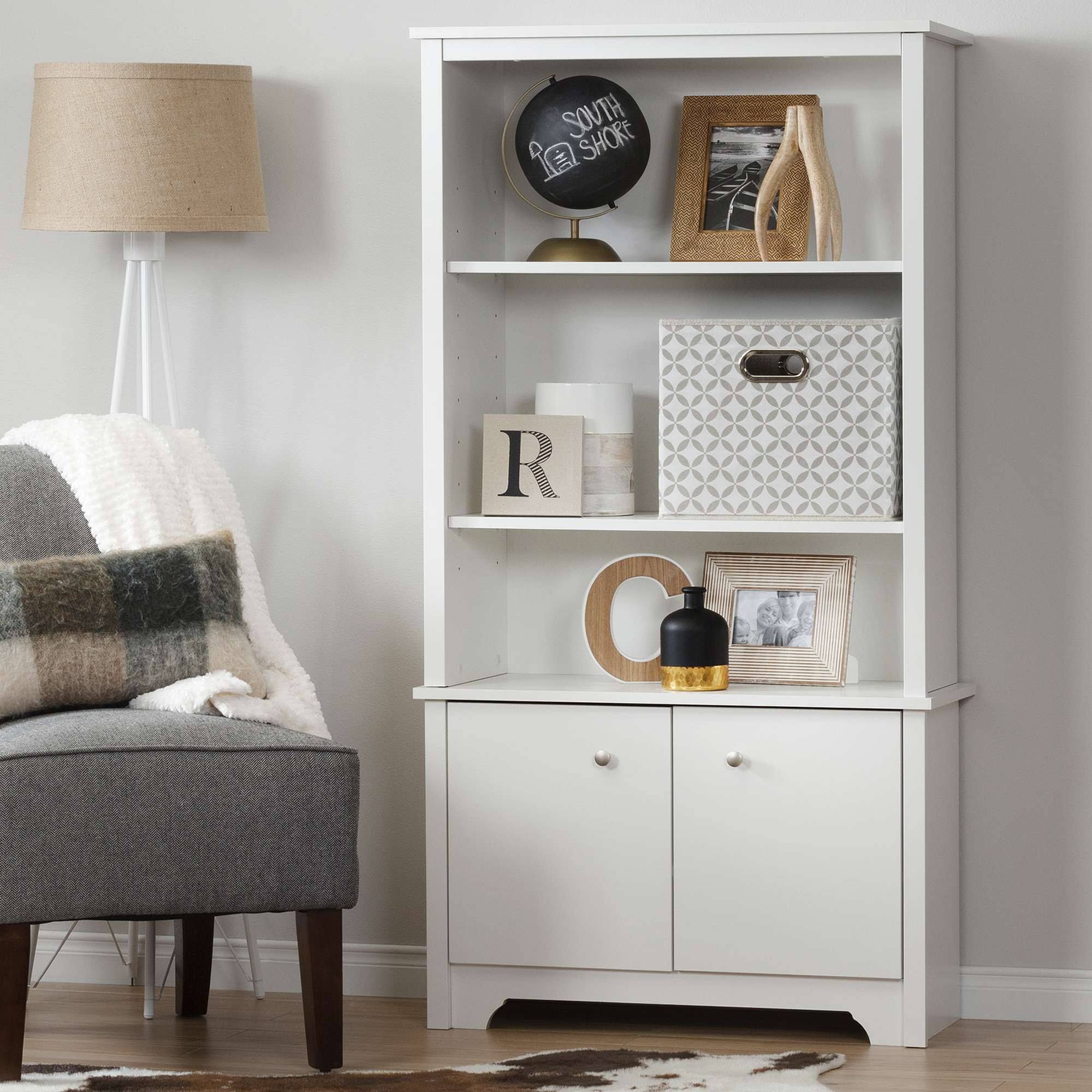 Pure White 3-Shelf Bookcase with Doors H572