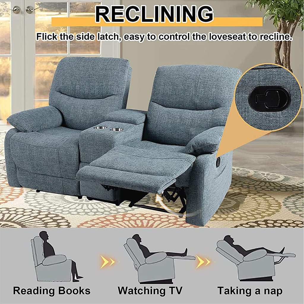Fabric Reclining Sofa with Console and Cup Holders I139