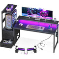 Carbon Fiber Black Gaming Desk with USB Charging Ports & LED Light Q492