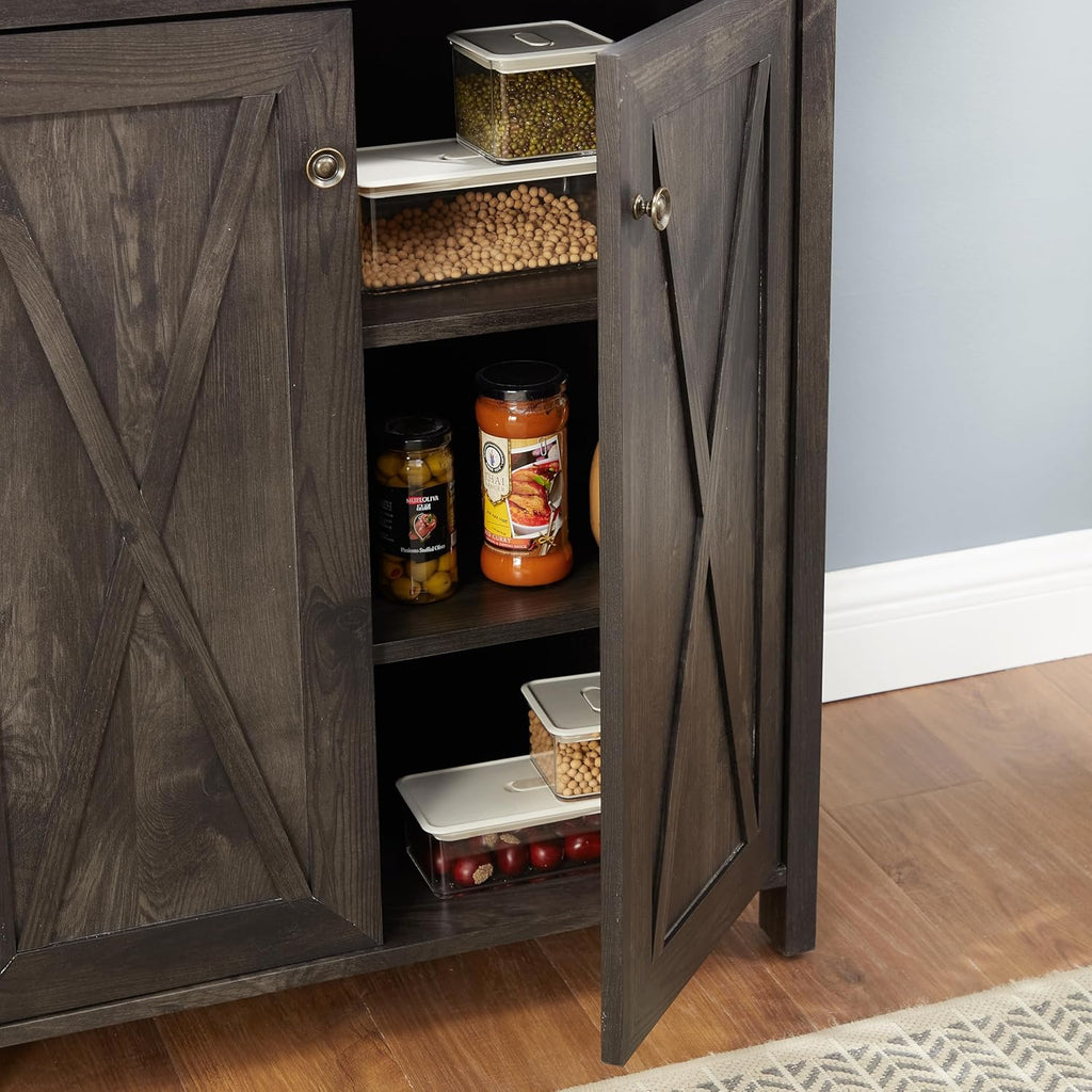 Charcoal Gray Coffee Bar Cabinet with Microwave Stand K48557