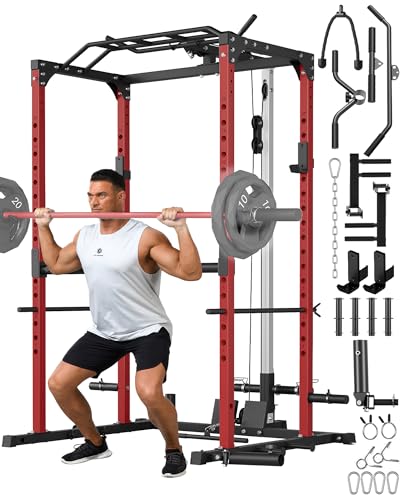 Power Cage with Cable Crossover System, 1600LBS Weight Capacity Squat Rack H261
