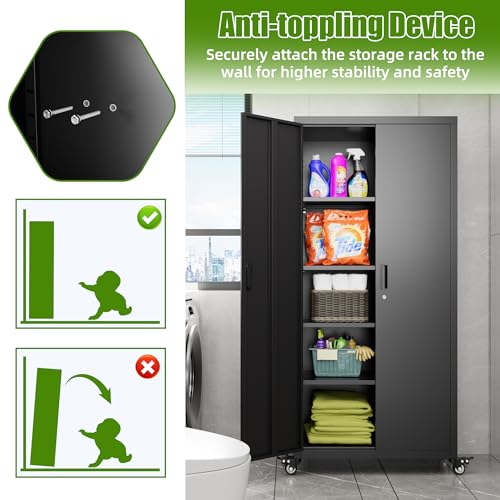 Black Metal Garage Storage Cabinet with 4 Adjustable Shelves K37713