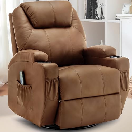 Recliner Chair with Massage and Heat, 360° Swivel, Remote Control and Cup Holder O122458