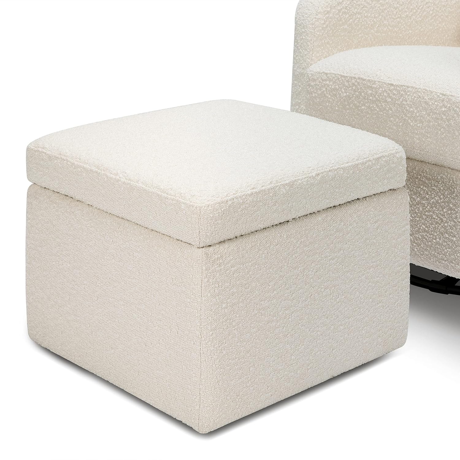 Ivory Boucle Swivel Glider with Storage Ottoman L299064