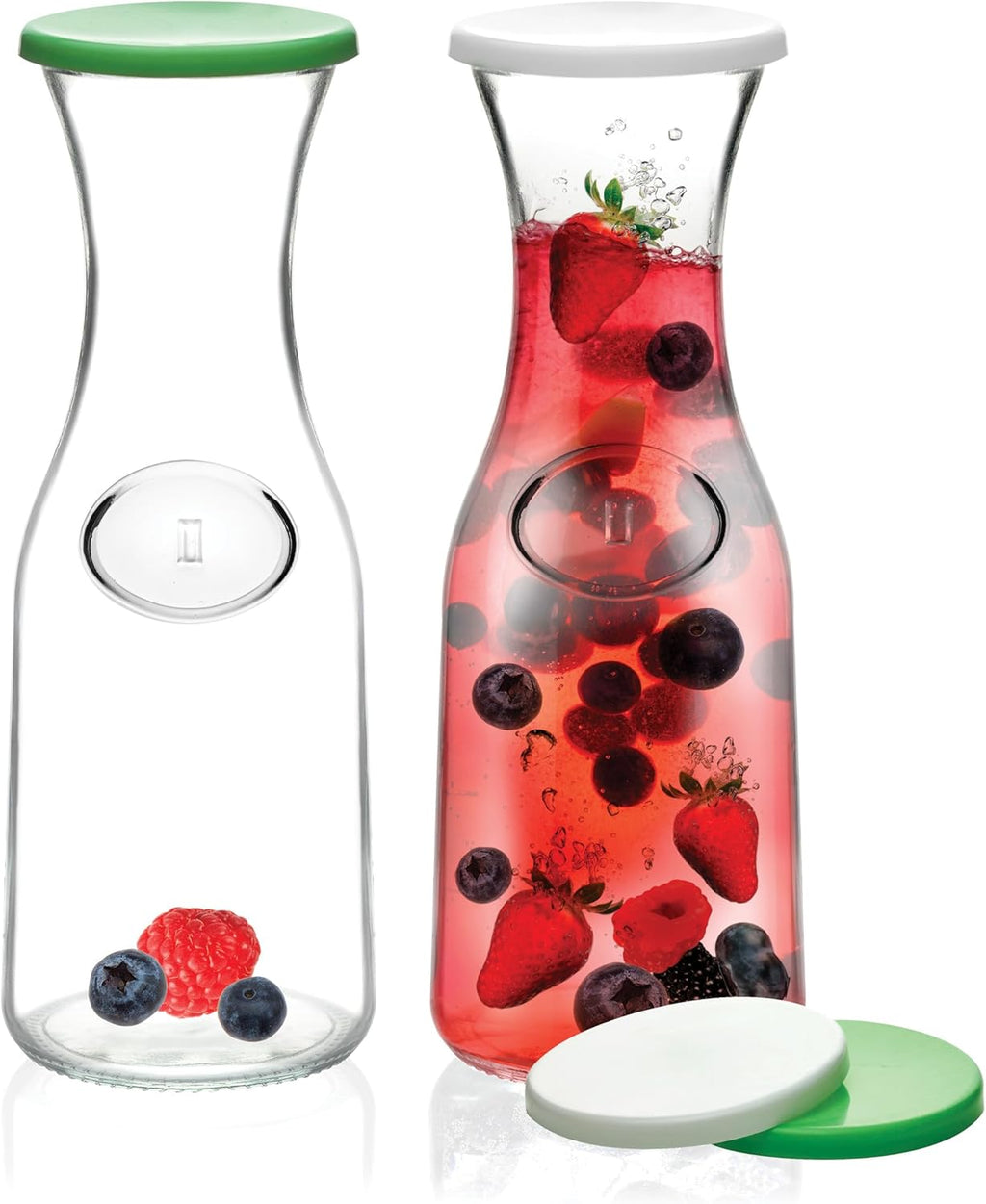 Glass Carafe Pitchers with Lids, 2 Glass Carafes with 4 Lids P501051
