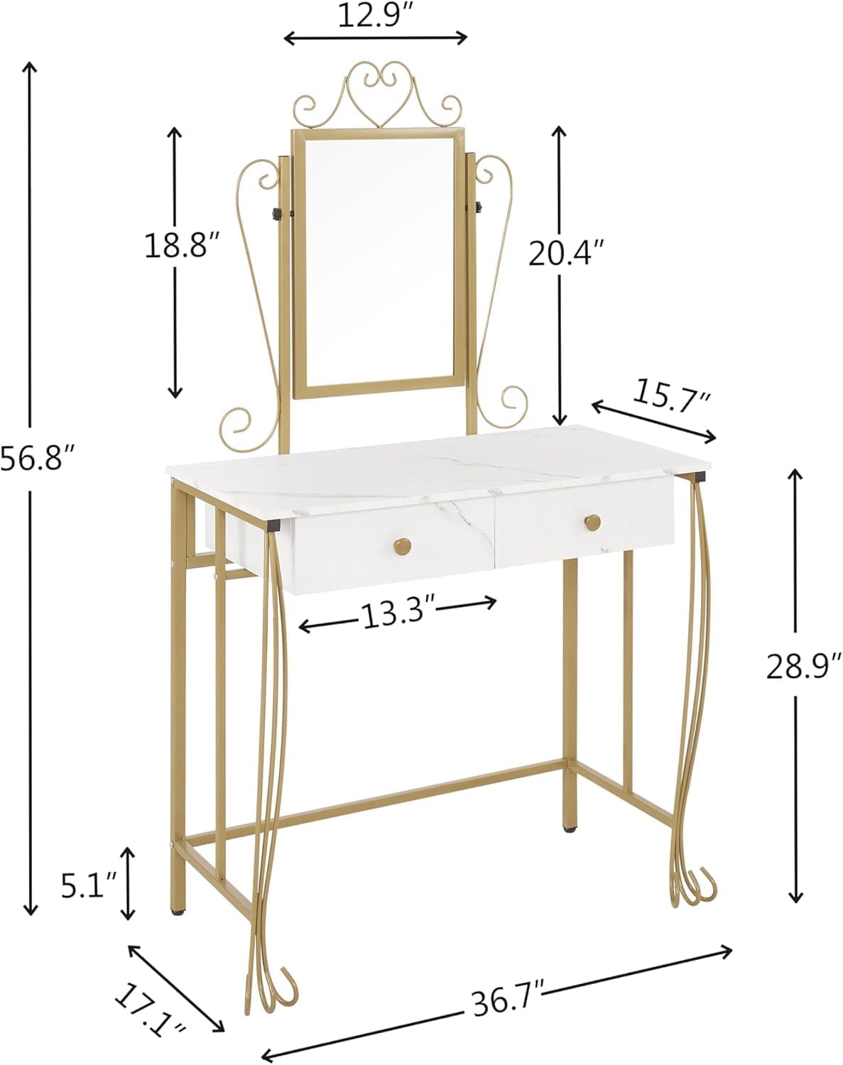 White Vanity Mirror Table Set with Stool Z25171
