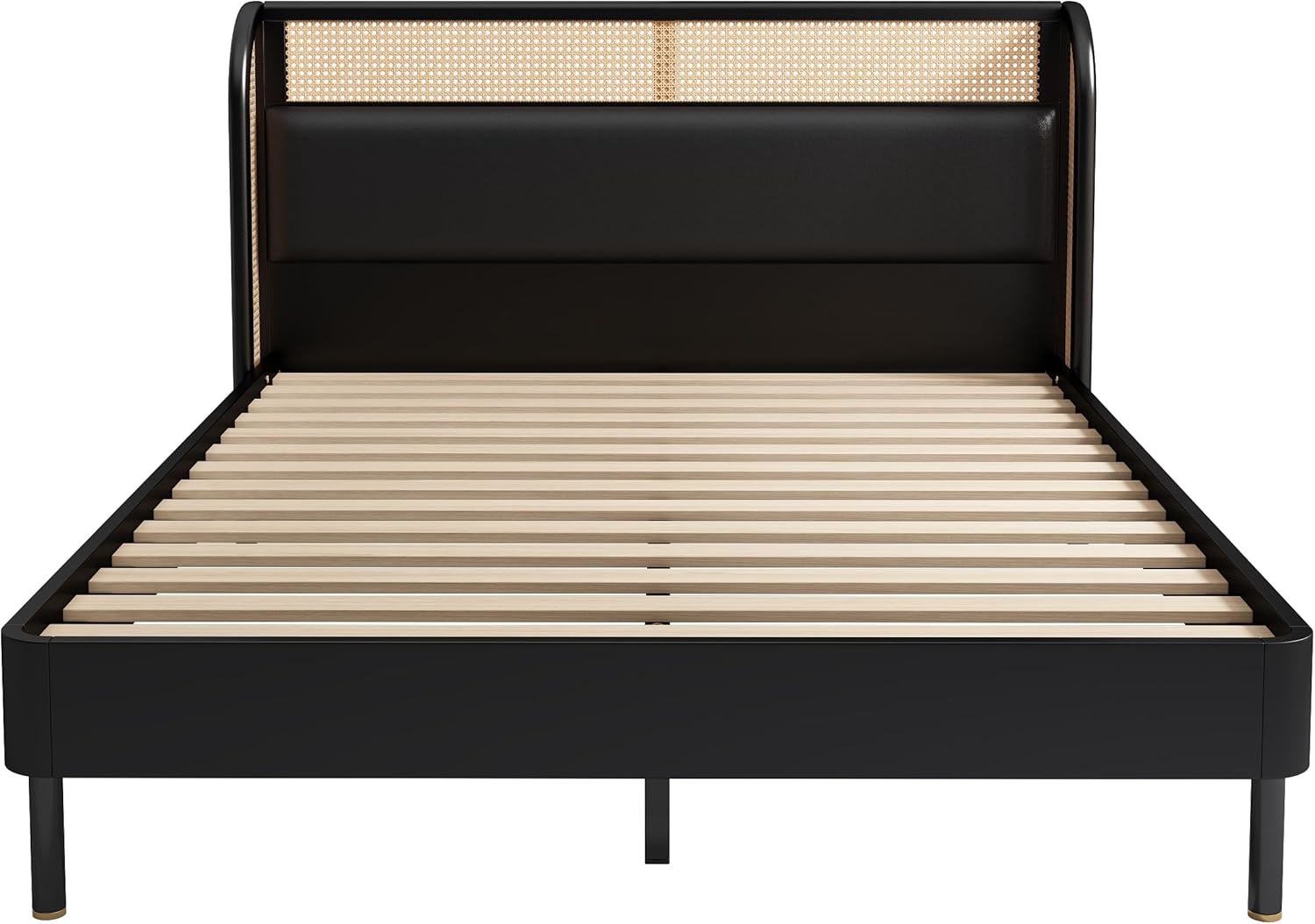 Queen Size Rattan Platform Bed with Wingback Headboard J588