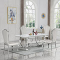 White Marble Dining Table Set of 6 with 4 Leather Chairs D6067