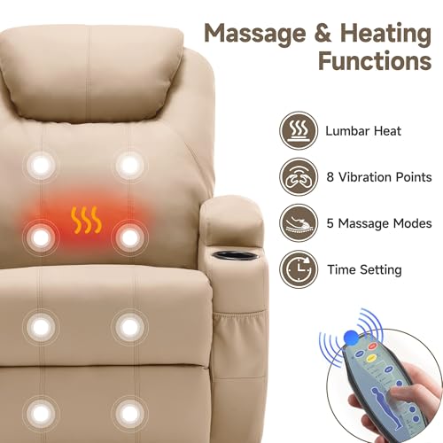Recliner Chair with Massage and Heat, 360° Swivel, Remote Control and Cup Holder O122458
