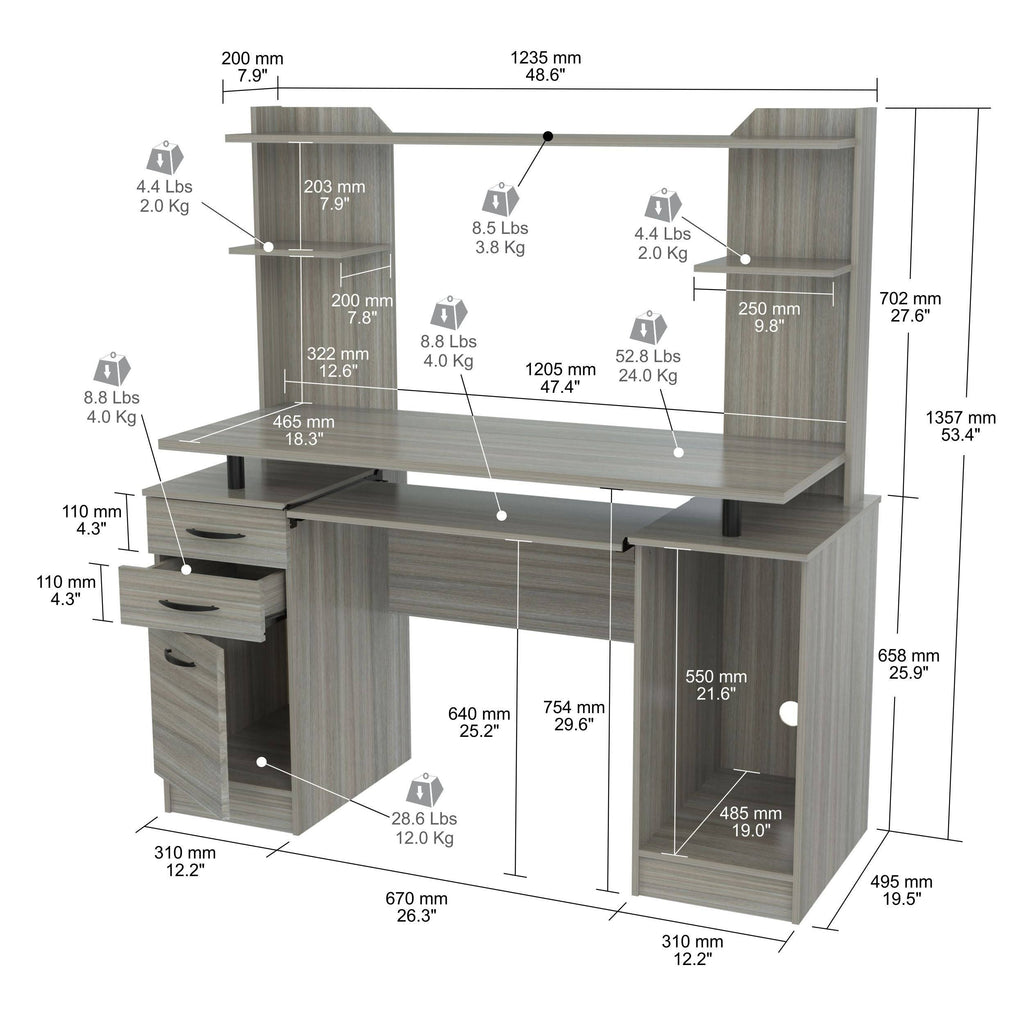 Smoke Oak Computer Work Center with Hutch Q739169