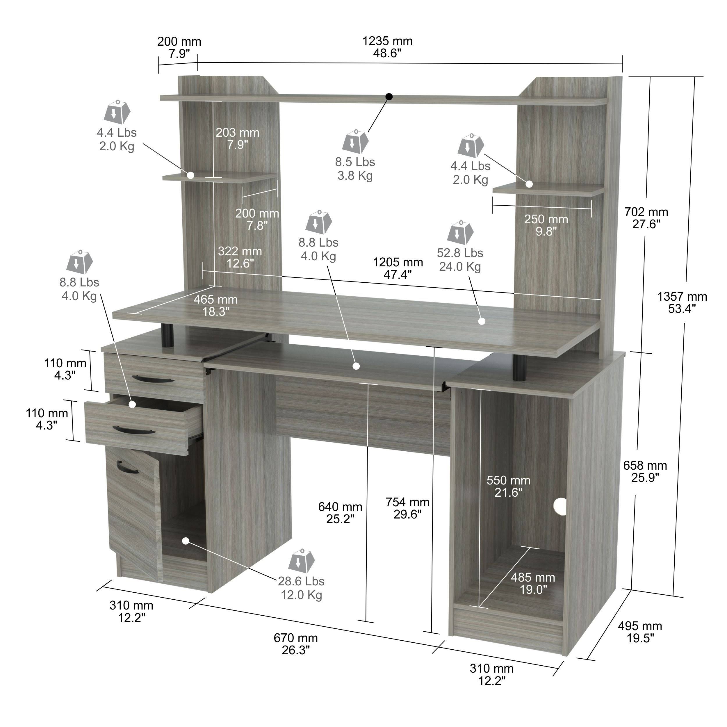 Smoke Oak Computer Work Center with Hutch Q739169