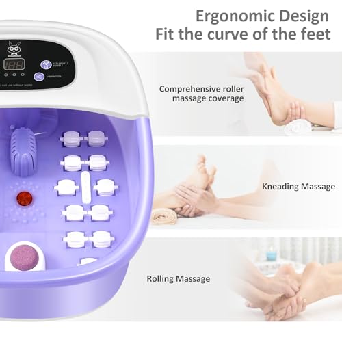 Blue Foot Spa Bath Massager with Heat Bubbles, Vibration Massage, Jets, Red Light, 22 Massage Rollers, Adjustable Temp Q20095