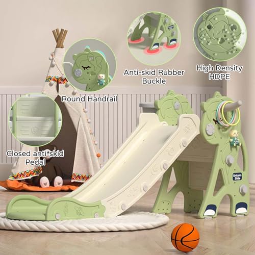 Unicorns-Pink Plastic Toddler Slide with Basketball Hoop & Ring Game B310170