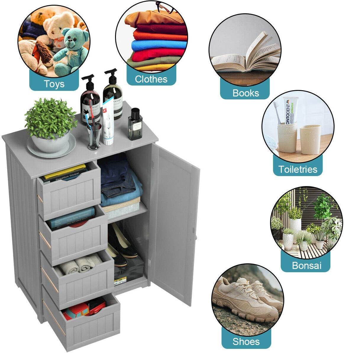 Grey Freestanding Bathroom Floor Cabinet with 4 Drawer A89138
