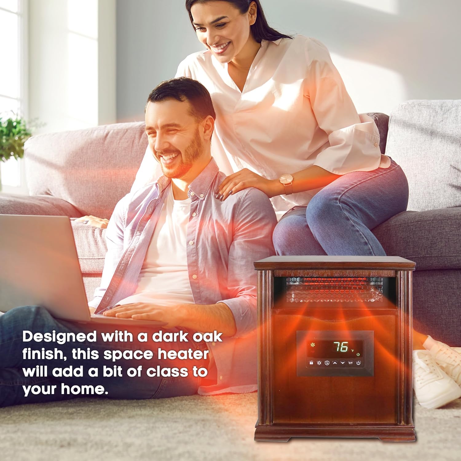 Brown Oak Wood Portable Electric Infrared Quartz Space Heater T6634