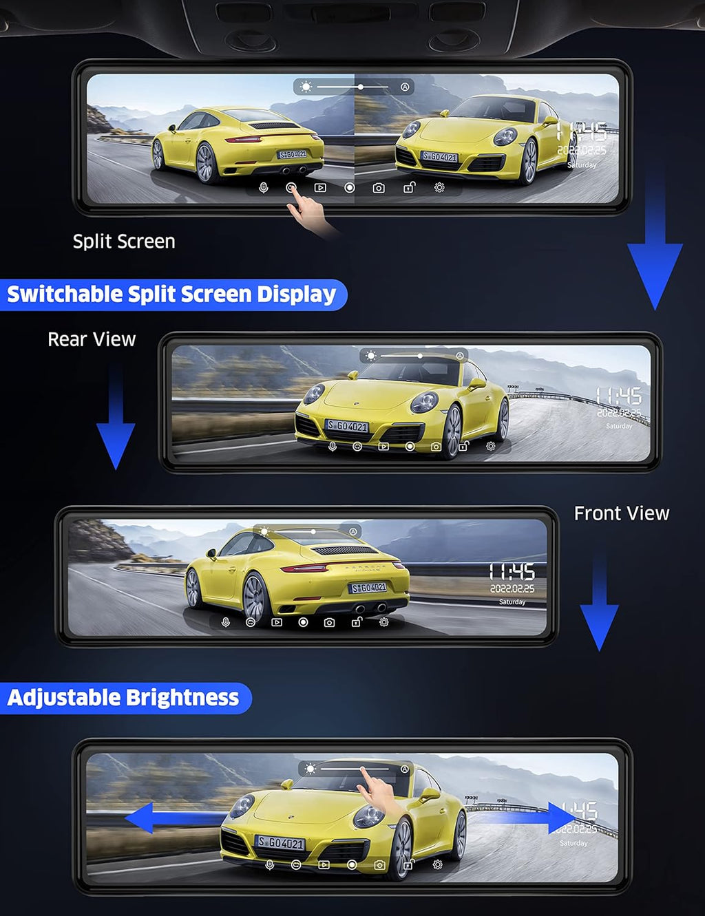 11 inch 1080P Touch Screen Dual Dash Cam with Night Vision R436