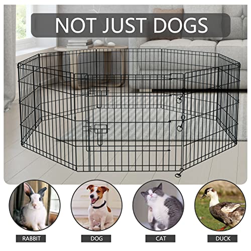 8 Panel 24" W x 24" H Metal Dog Exercise Pen with Bottom Pad O460693