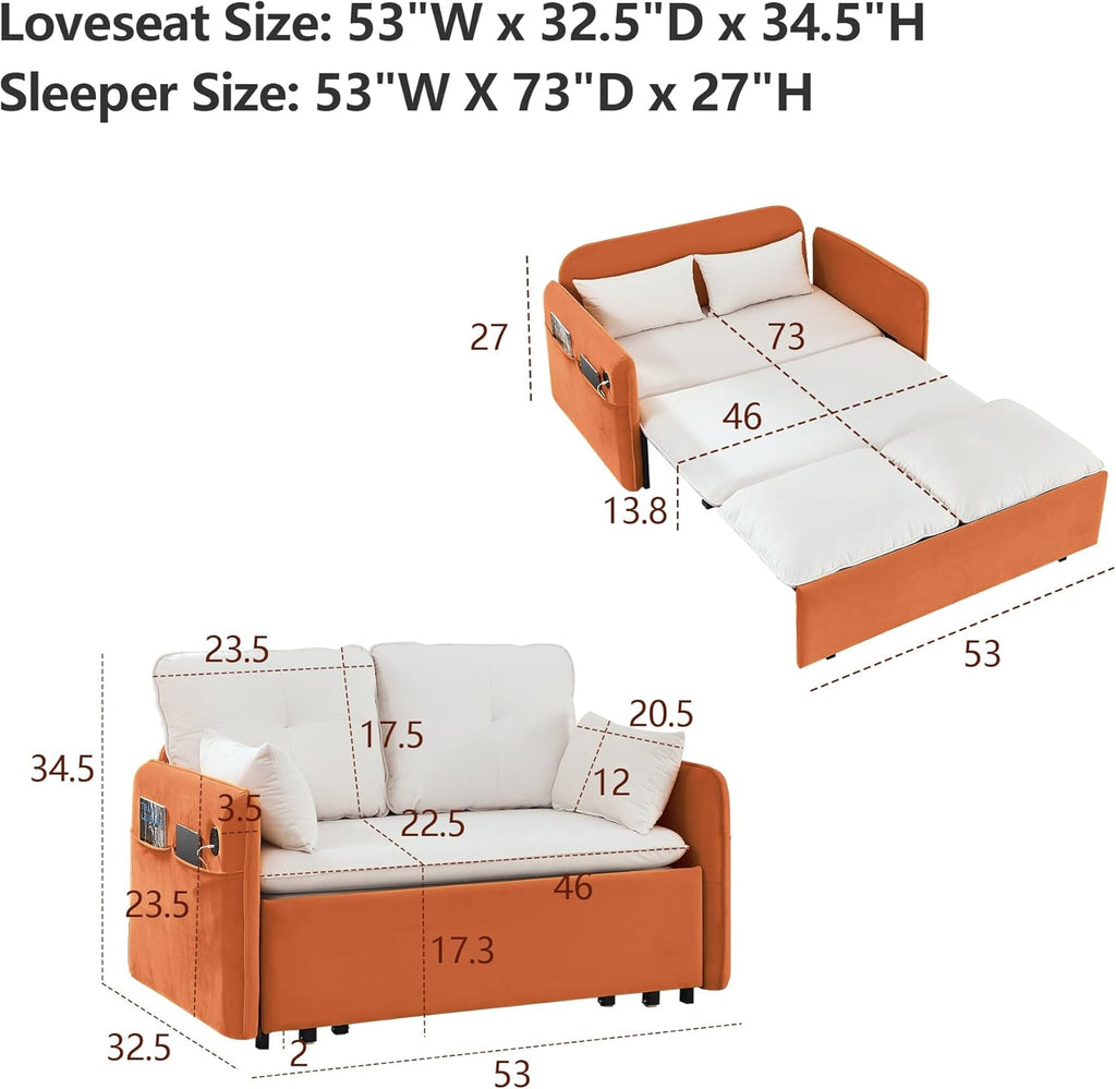 53" Velvet Convertible Sleeper Sofa Bed H221408