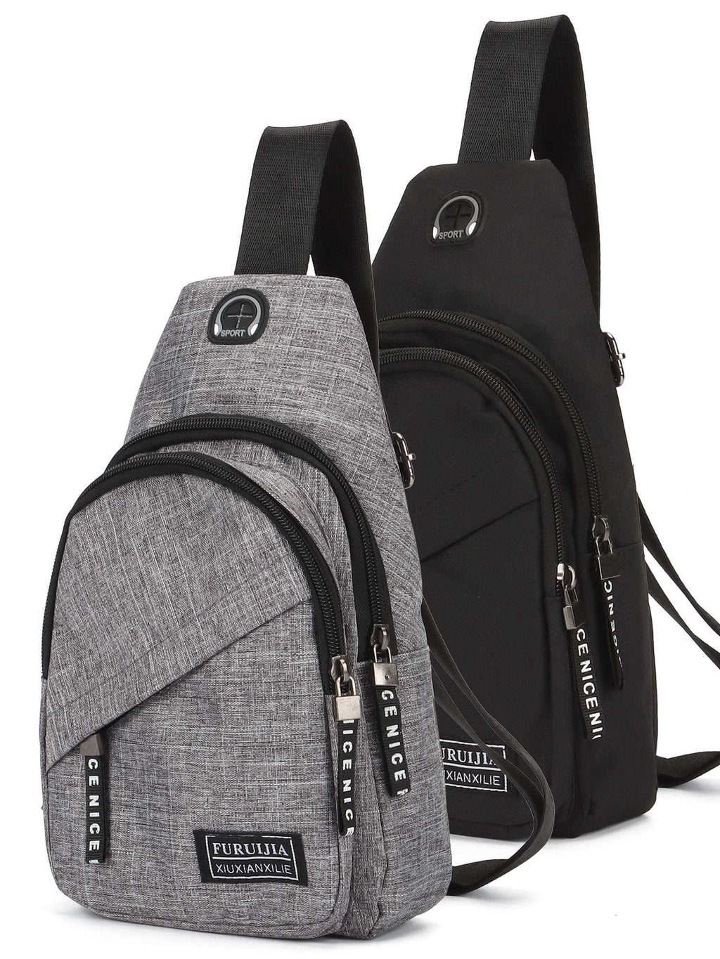 Small Casual Sling Bag Crossbody Backpack with Adjustable Shoulder Strap Black & Gray X3672