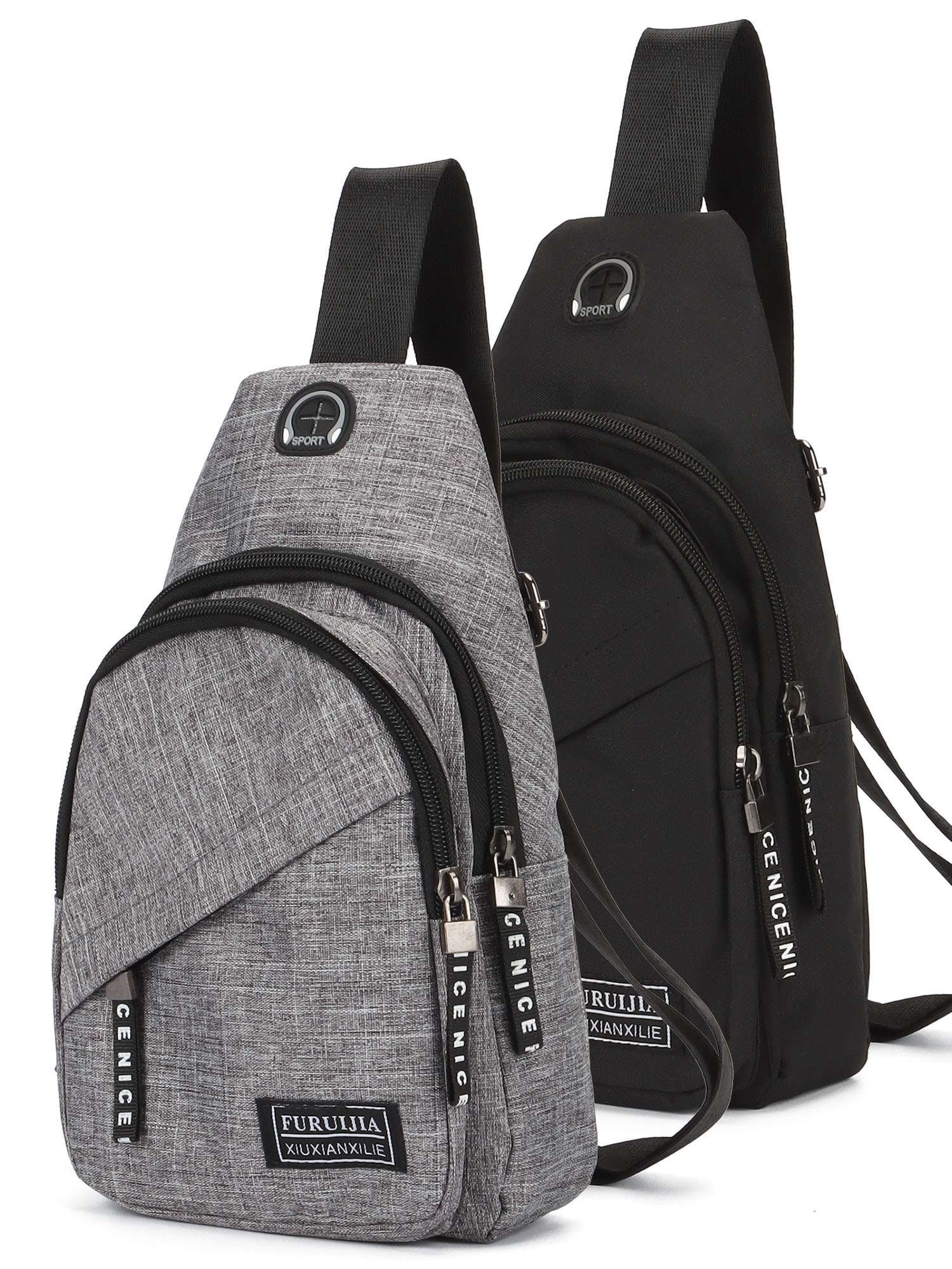 Small Casual Sling Bag Crossbody Backpack with Adjustable Shoulder Strap Black & Gray X3672